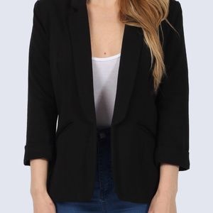 Black Open Front Fitted Blazer